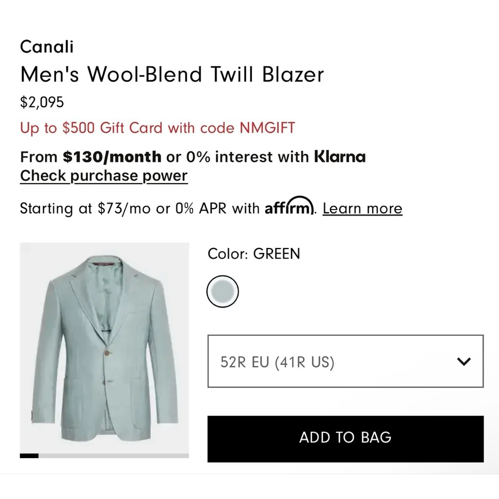 NWT Men's Canali Green Wool-Blend Twill Blazer 41R (52IT) - Picture 2 of 7